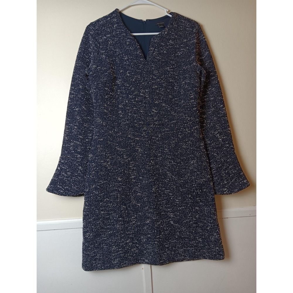Ann Taylor Dress Womens 4 Blue Tweed Shift Long Bell Sleeve Lined‎ Workwear